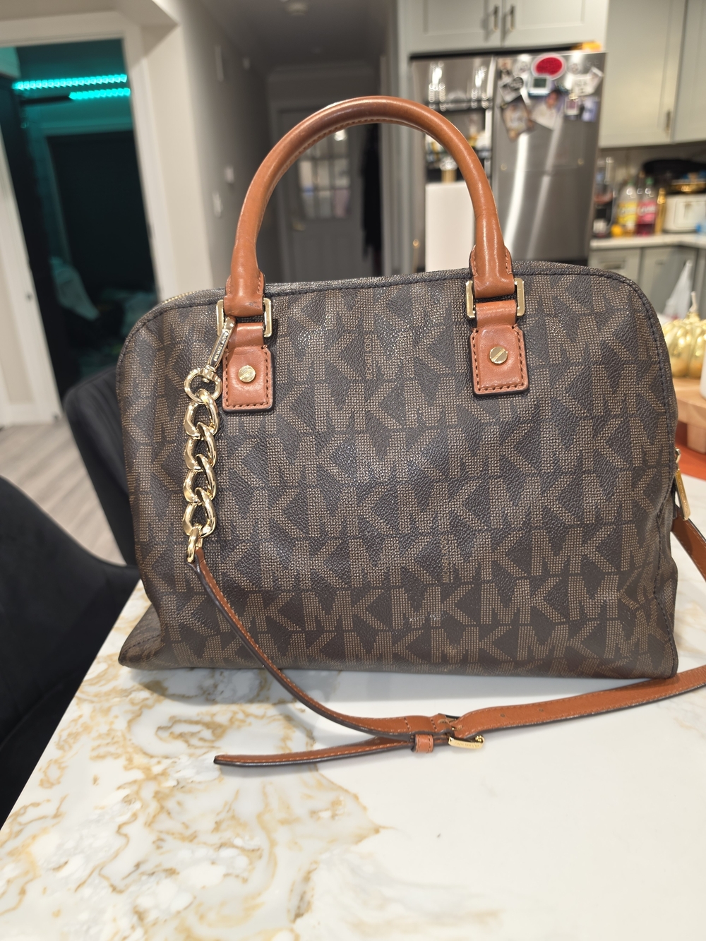 Michael Kors Brown Signature MK Dome Satchel - Picture 3 of 8